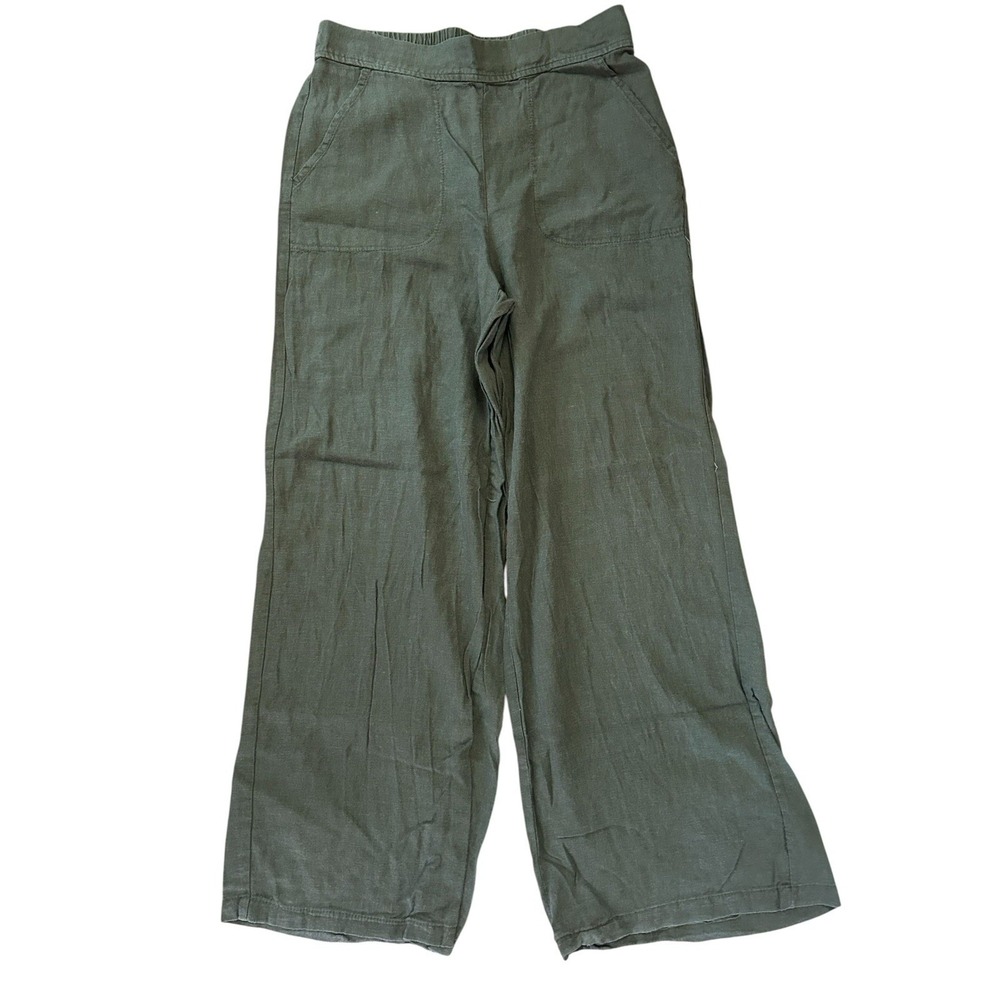 Max Studio Olive Green Linen Blend Wide Leg Pants SZ L